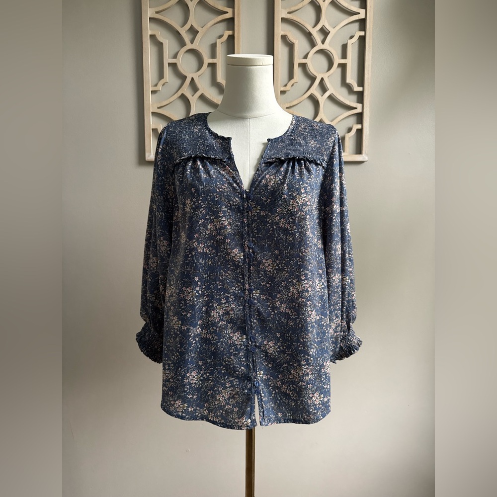 Umgee Navy Floral Blouse